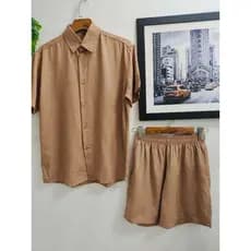 Conjunto Camisa e Short liso Adulto Masculino Tecido de viscose  com elastano  encolhe um pouquinho