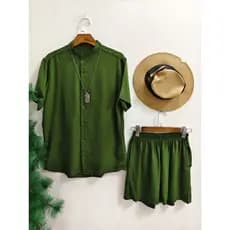 Conjunto Camisa Gola Padre Manga Curta  Short liso Adulto Masculino Tecido de viscose  com elastano  encolhe um pouquino