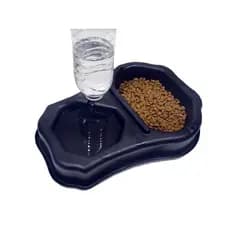 Comedouro e bebedouro duplo para pet Cão e Gato com suporte para garrafa