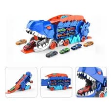 Caminhao Dino Com Pista Maleta Pista Lancador Carrinhos Azul