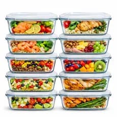 Conjunto de 10 Potes de Vidros 640ml Hermeticos para Marmitas Fitness com 4 Travas Forno microondas Airfryer