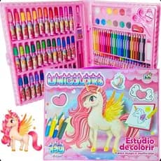 Estojo Maleta 150 Pçs Infantil Canetinhas Unicornio Pintura
