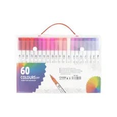 Kit 12/24/48/60 Brush Caneta Pen Duas Pontas Dupla Pincel uma fina e a outra em formato de ponta pincel