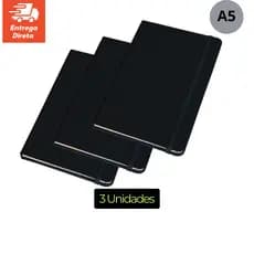 KIT 3 Cadernetas A5 COM PAUTAS  de Anotações tipo Moleskine 21x14cm Emborrachado Entrega Rápida