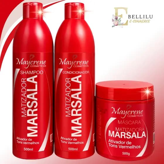 Kit Matizador Marsala Maycrene com Shampoo + Condicionador + Máscara 500g