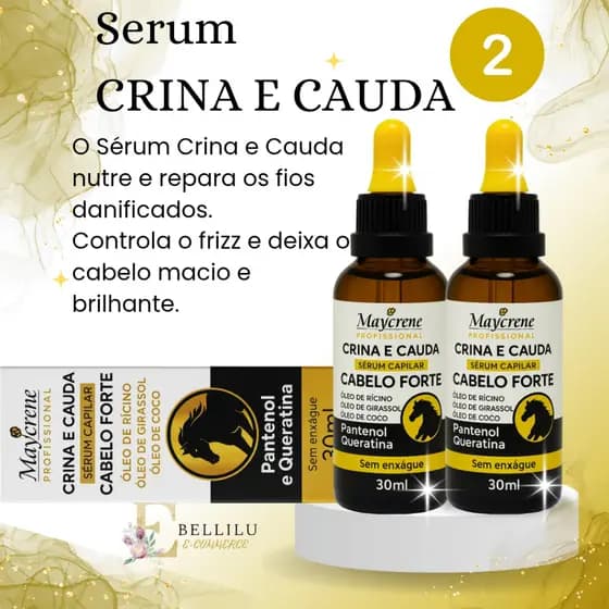 kit 02 Sérum Capilar Linha Crina E Cauda Cabelo Forte 30ml Maycrene
