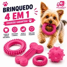 Kit Brinquedos Completo para Cachorro 4 peças – Bola Osso Mordedor Argola Pet Resistente Interativo