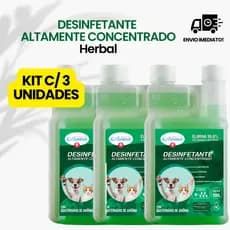 Kit 3 unidades Desinfetante Concentrado Herbal Eliminador Odor Quartenario Amonia +15 Pet 1L