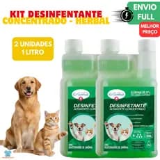 Kit 2 Desinfetante Pet Super Concentrado Eliminador de Odor Quartenario Amonia 1L - Herbal