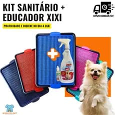 Kit Sanitário Canino Higiênico Banheiro Tapete Lavável + Educador Pet Xixi Sim e Xixi Não Adestramento Cães e Gatos