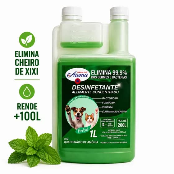 Desinfetante Super Concentrado Herbal Pet Eliminador Odor Quaternario Amonia +15 1L - Rende Muito