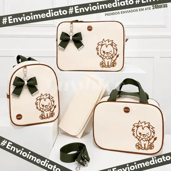 Kit Maternidade 4 Peças Bordado Safari térmico l Impermeável l trocador Luxo BUBBICO