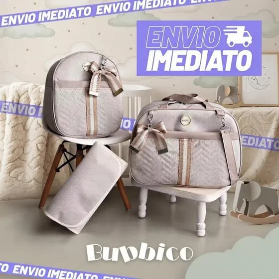 Kit Bolsa Maternidade De Linho com Faixa e Lacinho 3 peças Térmica e Impermeável BUBBICO
