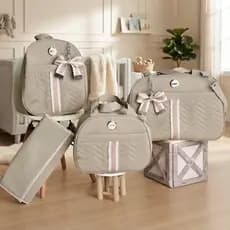 Kit Bolsa Maternidade Com Laço e Faixa 4 Peças Menina/Menino, Térmico e Impermeável BUBBICO
