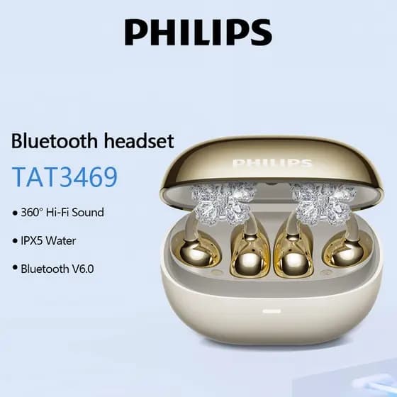 PHILIPS TAT3469 Fones De Ouvido Bluetooth Baixa Latência Com Cancelamento De Ruído TWS Tipo Clipe De Orelha Fone 6.0