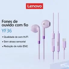 Lenovo YF36 Fones De Ouvido Com Fio HIFI Qualidade De Som Isolamento Acústico De Baixa Latência E Redução
