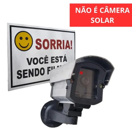 Câmera Falsa Micro com Led Bivolt + Placa Sorria