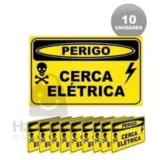 Kit 10 Placas "Perigo Cerca Elétrica" em Alumínio 18x10 cm