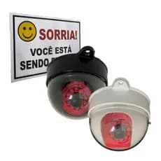 Câmera Falsa Dome de Segurança com Led Bivolt + Placa Sorria