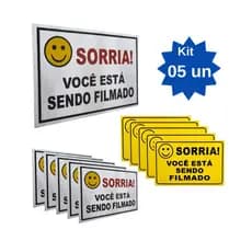 Kit 05 Placas Sorria Você Está Sendo Filmado 18x12 cm Alumínio