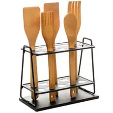 Organizador Aramado De Utensílios Com Base De Madeira