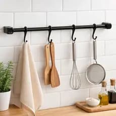 Barra Organizadora de Utensílios de Cozinha 36cm – Suporte de Parede com 4 Ganchos