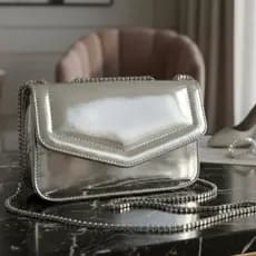 Bolsa Feminina Tiracolo Espelhada Camélia com Alça Transversal e de Ombro Bolsa de Festa, Balada, Elegante e Moderna