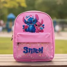 Mochila infantil stitch menina brilhante escolar creche passeio com dois bolsos reforçada impermeavel