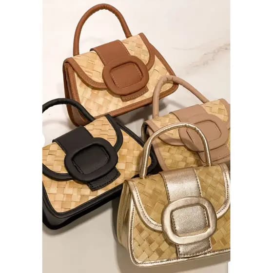 Bolsa Feminina de palha luxo transversal alça de ombro