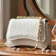 Bolsa Feminina Transversal Luxo Elegante Jacaré De Couro PU Pequena Quadrada Alça Removível