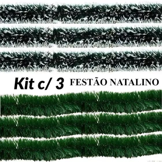 KIT 3 Festão Verde Escuro - Nevado Premium Decoração Natal 2mx8cm