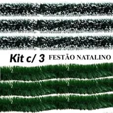 KIT 3 Festão Verde Escuro - Nevado Premium Decoração Natal 2mx8cm