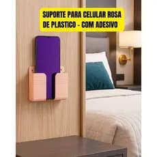 Suporte de Parede Rosa Multiuso Adesivo Celular e Controle Remoto Plástico Resistente