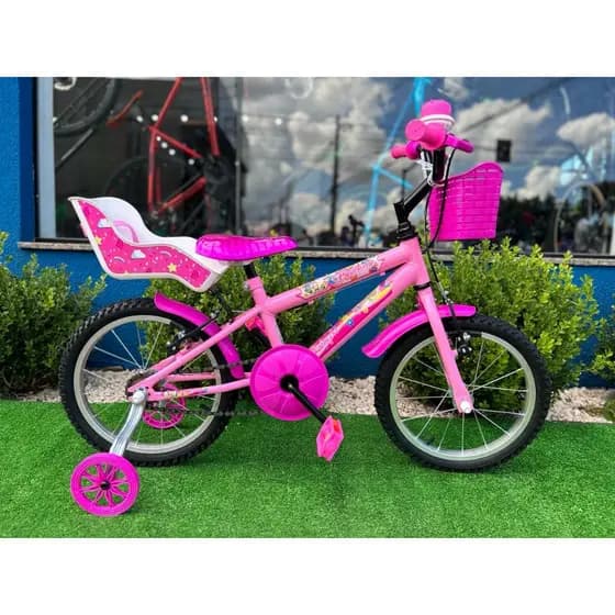 Bicicleta Infantil Aro 16  Com Cestinha e Bagageiro de Boneca