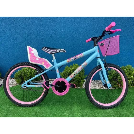 Bicicleta Bike Infantil Menina Aro 20 C/ Cestinha C/Cadeirinha P/ Boneca