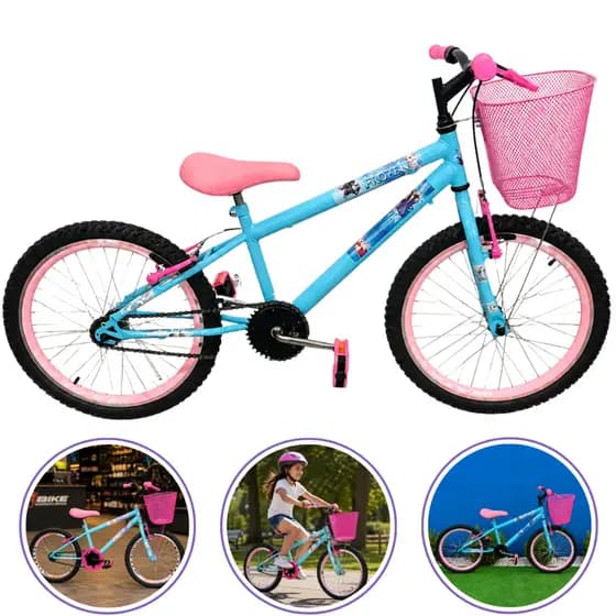 Bicicleta Infantil Feminina Aro 20 Azul/ Frozen C/ Aros Aero e Cestinha