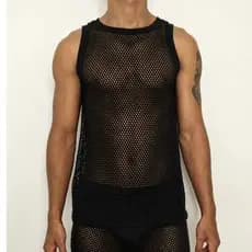Regata em Tela  Arrastão Masculina Transparente Leve Moda Praia Verão