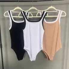 Kit 3 Body Canelado Prémium Regata Bicolor Gola Quadrada Alça Larga Moda Básica