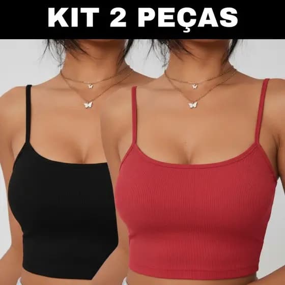 KIT 2 cropped top alcinha blusa feminina canelado Premium básico