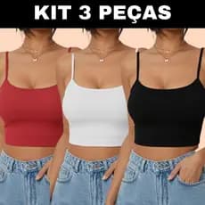 KIT 3 cropped top alcinha blusa feminina canelado Premium básico