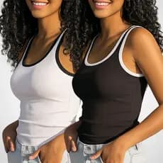 Kit 2 Body Canelado Prémium Regata Bicolor Gola Quadrada Alça Larga Moda Básica
