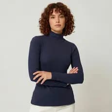 Blusa Cacharrel Feminina Manga Longa com Gola Alta Canelada Confortável Para o Inverno