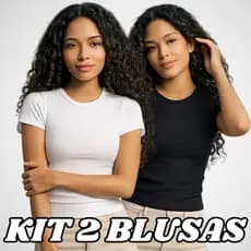Kit 2 Blusas Feminina Canelada Manga Curta Básica Casual Ajustada ao Corpo Confortável