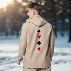 Blusa de Frio Moletom Canguru Cartas Espadilha Baralho Unissex Estampado Com Capuz