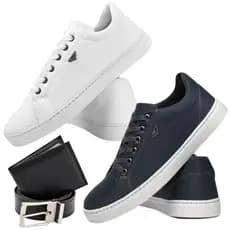 Sapatênis Masculino Combo Super 2 Pares + Carteira e Cinto 2 Tênis Masculinos Confortável Leve