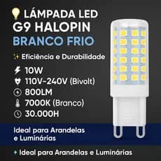 Kit Lampada Led Halopim G9 5w Para Lustre Arandela Branco-Frio