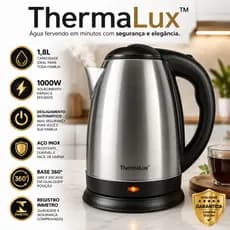 Chaleira Eletrica Inox 1,8 Litros 127 Volts Potente Rapido Aquecimento Design Moderno