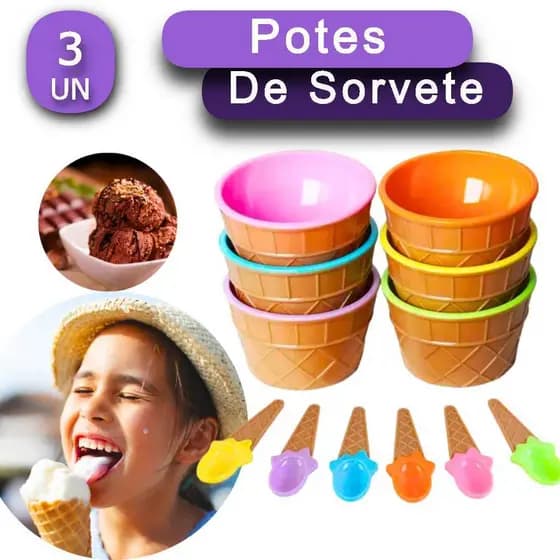 KIT 3 TIGELA DE SOBREMESA SORVETE AÇAI CEREAL COLORIDA POTE TIGELA INFANTIL