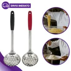Escumadeira Inox 30cm Profissional Aço Inoxidável Cozinha Gourmet Resistente Utensílio Premium Durável Escorrer Fritar