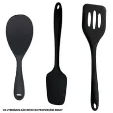 Kit Utensílios de Silicone 3 Peças Cozinha Colher de Servir + Espátula Vazada + Espátula Multiuso Antiaderente